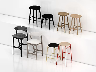 Various Modern Bar Stools In Black White Wooden Red And Gold With Stylish Designs 3d model