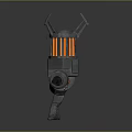 Futuristic Industrial Weapon with Yellow Striped Cylinder Spiked Top and Support Base Design