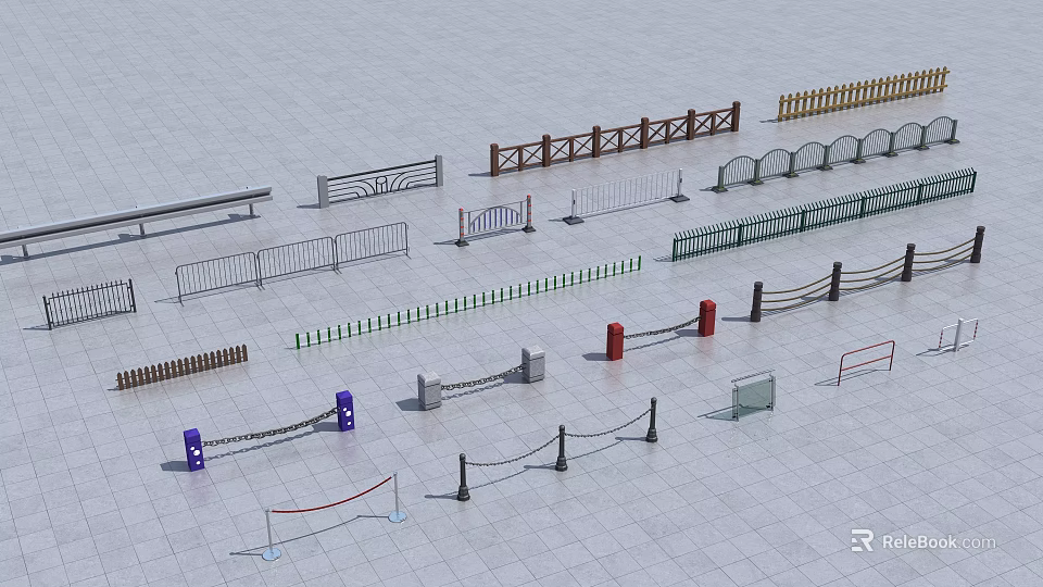Various Types of Fences Including Wooden Metal Chain Link and Decorative Designs for Outdoor Spaces 3d model 