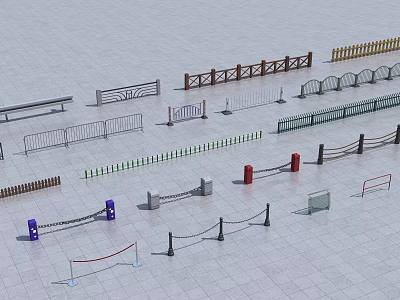 Various Types of Fences Including Wooden Metal Chain Link and Decorative Designs for Outdoor Spaces 3d model