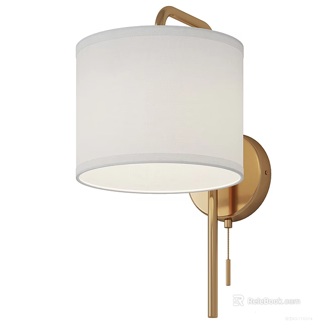 Modern Elegant Wall Lamp With White Fabric Lampshade And Gold Metal Bracket For Home Decor 3d model 