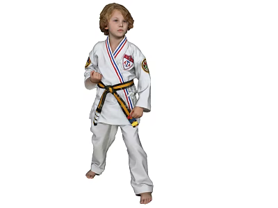 Man in White Taekwondo Uniform With Yellow Belt Standing in Martial Arts Pose 3d model