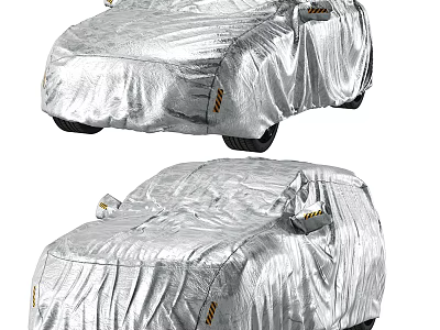 Silver Protective Car Cover For Vehicles With Reflective Surface And Safety Tags 3d model