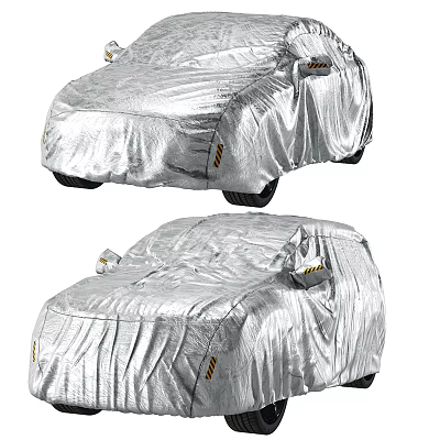 Silver Protective Car Cover For Vehicles With Reflective Surface And Safety Tags 3d model