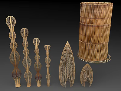 Bamboo Woven Garden Ornaments With Various Shapes For Outdoor Decoration 3d model