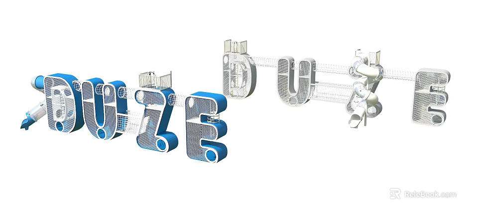 Wize Kids Kindergarten With 3D Blue And Gray Letters Creative Gear Design Elements 3d model 