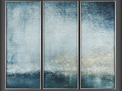 Three Vertical Metal Frames With Blue White Gradient Abstract Art And Gold Accents 3d model