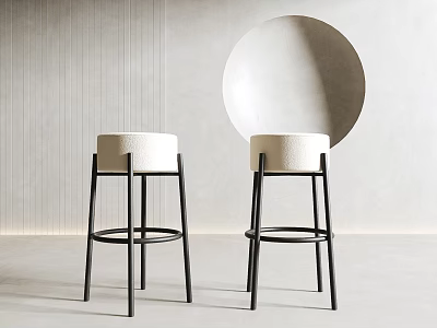 Modern Minimalist Bar Stools With White Seat And Black Metal Frame In Textured Wall Interior 3d model