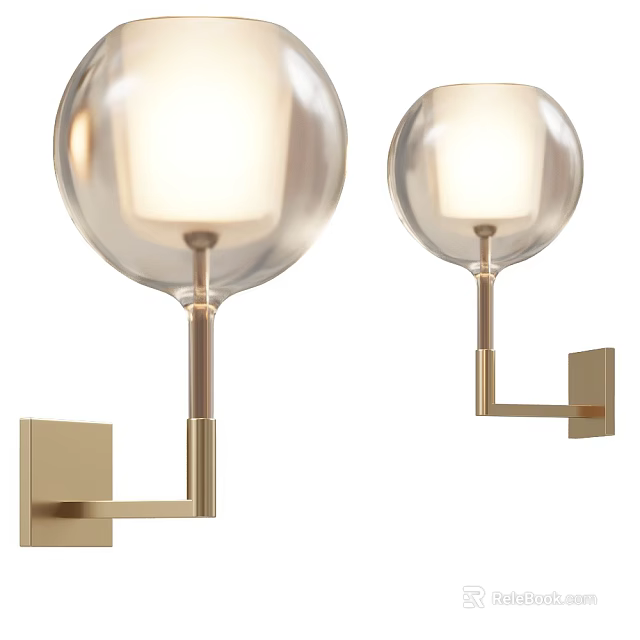 Modern Wall Lamps With Transparent Spherical Shades And Golden Metal Frame 3d model 