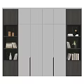 Elegant Modern White and Gray Decorative Cabinet with Layered Design Glass Doors Books and Decorations