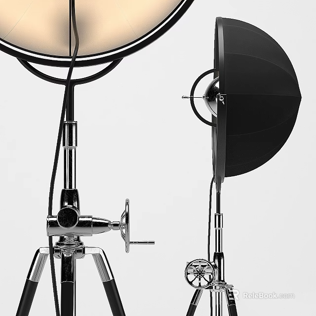 Modern Floor Lamp With Black Shade And Chrome Tripod Stand Design 3d model 