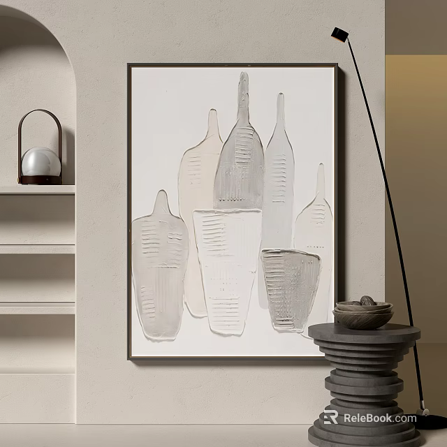 Abstract Framed Wall Art with Bottles Containers and Home Decor Items 3d model