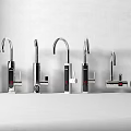 Various Modern Style Faucets Display With Different Designs And Metallic Finishes