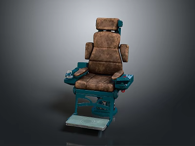 Adjustable Medical Chair With Brown Leather Upholstery Green Metal Frame Armrests And Footrest 3d model