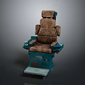 Adjustable Medical Chair With Brown Leather Upholstery Green Metal Frame Armrests And Footrest