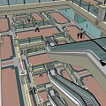Multi Level Shopping Mall Interior With Glass Dome Escalators And Walkways 3d model