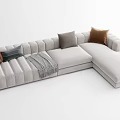 Modern Light Gray Sectional Sofa With Tufted Design Colorful Pillows And Throw Blanket 3d model