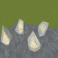 Geometric Design Outdoor Lights With White Finish On Gray Tabletop And Green Plants