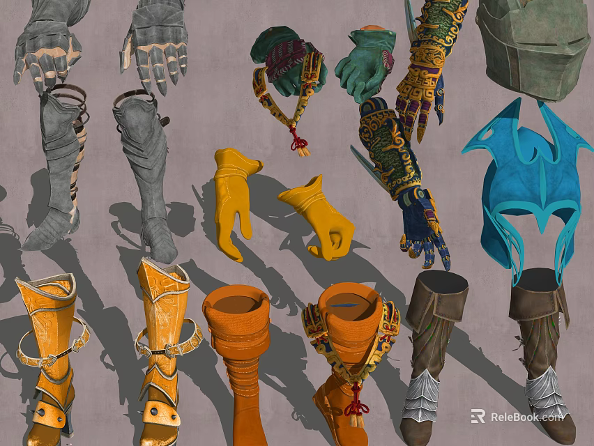 Assorted Style Leather Boots In Various Colors With Straps And Patterns 3d model 