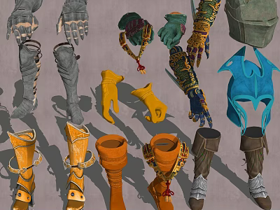 Assorted Style Leather Boots In Various Colors With Straps And Patterns 3d model