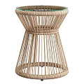 Modern Rattan Side Table With Glass Top For Living Room Natural Home Decor
