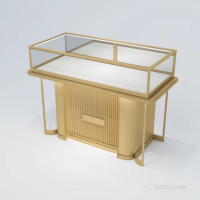 Shopping Mall Store Modern Gold Jewelry Display Counter With Glass Cover And Metal Frame 3d model 