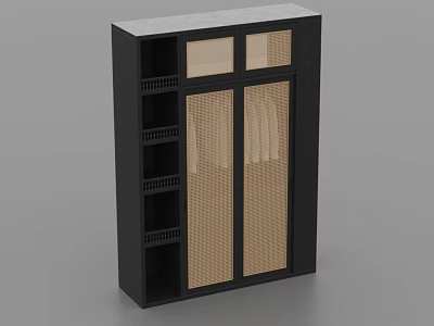 Modern Black Wardrobe Interior With Glass Doors Hanging Clothes And Shelves 3d model