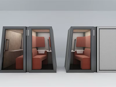 Public Facilities Enclosed Booths With Orange Seats And Glass Doors 3d model