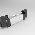 Industrial Pneumatic Solenoid Valve With Silver Body Black End Caps Red Indicators And Circular Ports