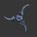 Tri Bladed Silver Metallic Weapon With Blue Gemstone Center Design 3d model