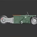 Vintage Style Green Motorcycle with Orange Seat Large Wheels and Metal Frame