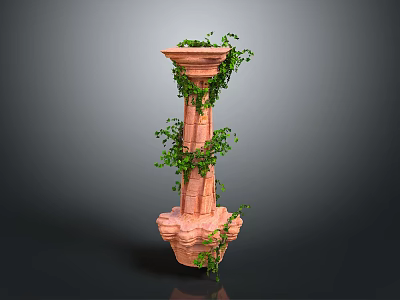 Ornamental Red Brick Column With Green Ivy Climbing And Top Planter 3d model