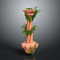 Ornamental Red Brick Column With Green Ivy Climbing And Top Planter