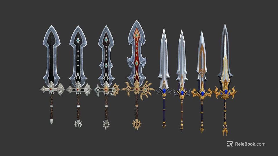 Various Decorative Swords With Intricate Designs And Ornate Handles 3d model 