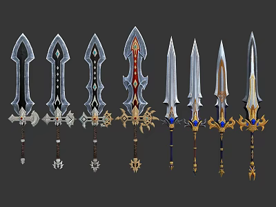 Various Decorative Swords With Intricate Designs And Ornate Handles 3d model