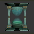 Turquoise Hourglass With Golden Accents Carved Details Ornate Structure And Decorative Base