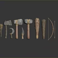 Ancient Weapons Collection Featuring Axes Hammers Bow Arrows Spear With Wooden Handles And Stone Tips