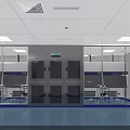 Medical Cleanroom Interior With Metal Doors Glass Windows And Blue Flooring