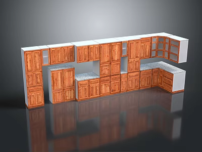 Wooden Kitchen Cabinets With Multiple Storage Units And White Countertop Design 3d model