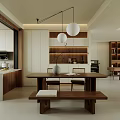 Modern Living and Dining Room Interior with White Sofa Wooden Coffee Table and Wall Shelves