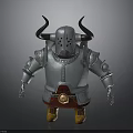 Man In Silver Fantasy Armor With Horned Helmet Red Tunic And Yellow Boots