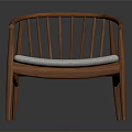 Wooden Chair with Curved Backrest Slat Design and Light Colored Cushion