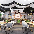 Cozy Hot Pot Restaurant Interior With Wooden Tables Chairs String Lights And Hanging Decorations
