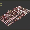 White Architectural Building Models Showcasing Various Designs In Arranged Display On Dark Reflective Background