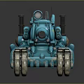 Blue Stylized Tank With Metallic Tracks Cannon Antennas And Yellow Triangle Emblem