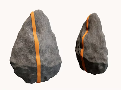 Two Natural Stone Wood Decorative Pieces With Orange Stripe Design Elements 3d model