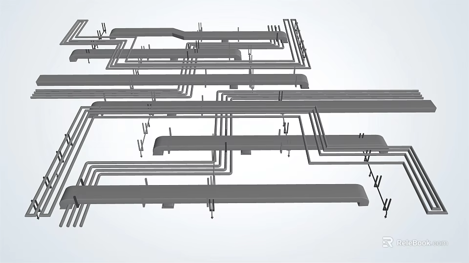 Modern Ceiling Design With Linear Structural Framework And Installation Elements 3d model 