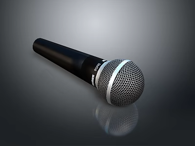 Black Handheld Microphone With Silver Ring And Mesh Head For Daily Use 3d model
