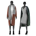 Model Showcasing Long Brown Wool Coat And Green Patchwork Winter Outerwear 3d model