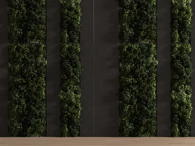 Living Plant Wall Interior Design With Vertical Greenery Dark Background And Wooden Floor 3d model